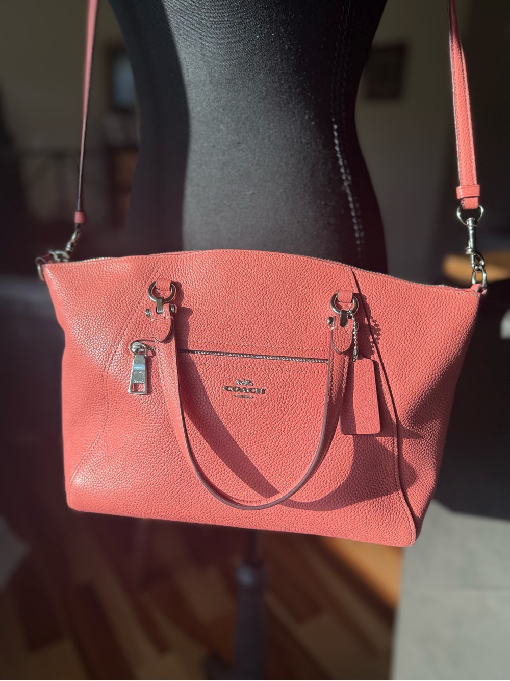 Coach Prairie Satchel Coral Pink Pebbled Leather Crossbody Shoulder Bag 58874